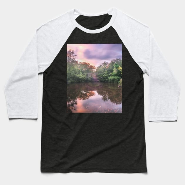 Central Park Sunset Reflection Baseball T-Shirt by igjustin